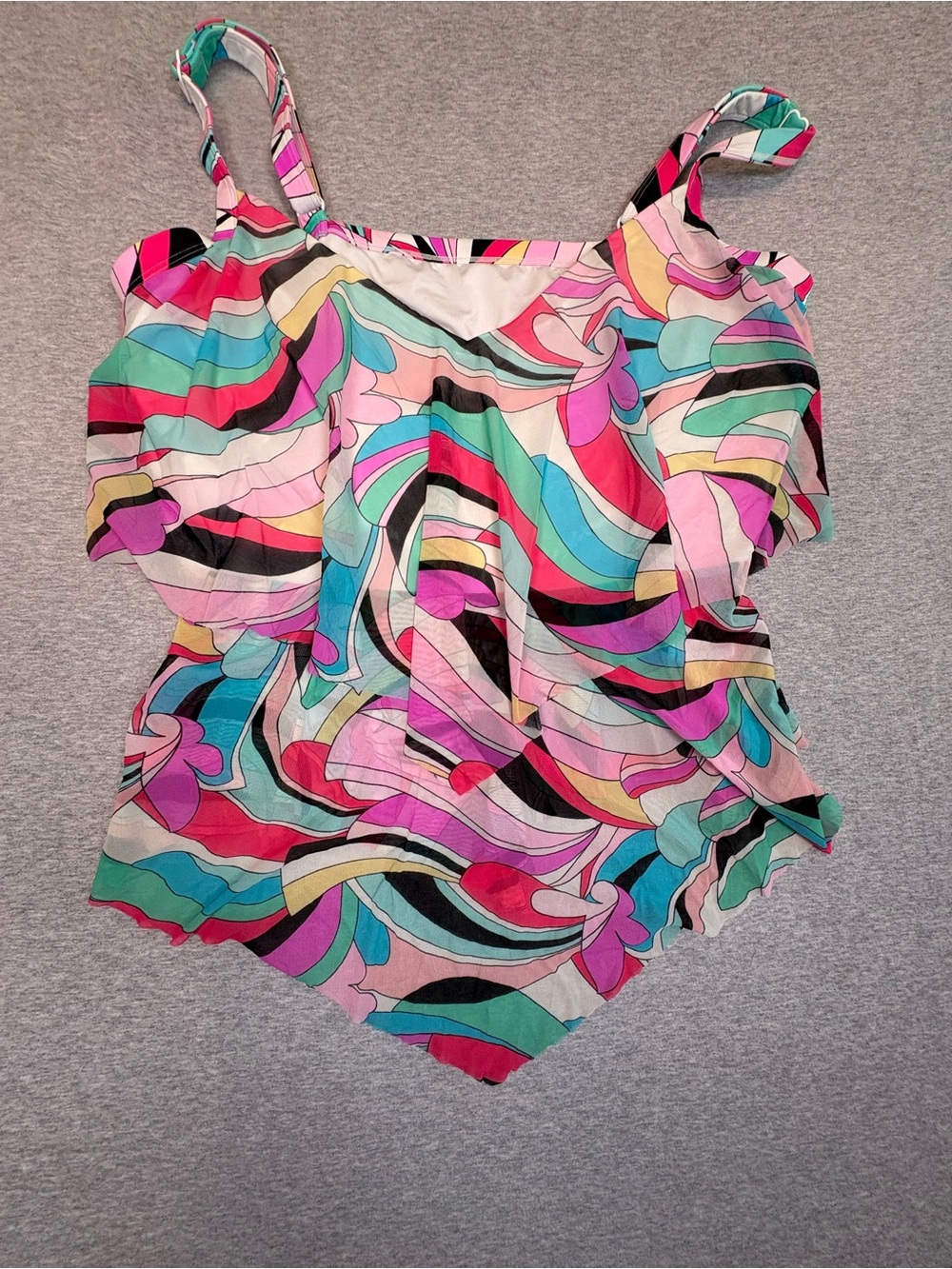 Beach House Swim 22W Pucci-Inspired Abstract Ruffle Tankini Top PaddedBra Layers